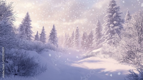 Wallpaper Mural winter landscape with a snowy background. The sky is filled with white snowflakes that are falling from the sky, creating a beautiful and peaceful atmosphere. Torontodigital.ca