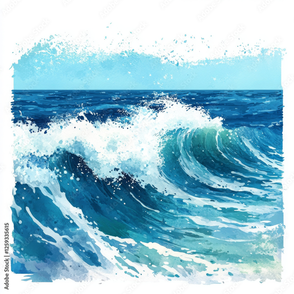 Illustration of ocean waves with powerful motion