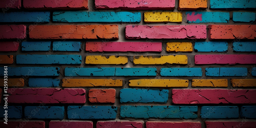 Fototapeta premium Colorful Brick Wall: Urban Grunge Artistic Background