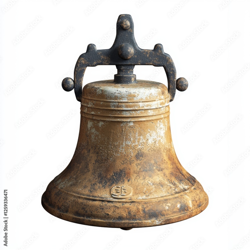 Rustic Antique Bell with Patina and Decorative Handle on White Background for Vintage Home Decor Rustic Antique Bell with Patina and Decorative Handle on White Background for Vintage Home Decor