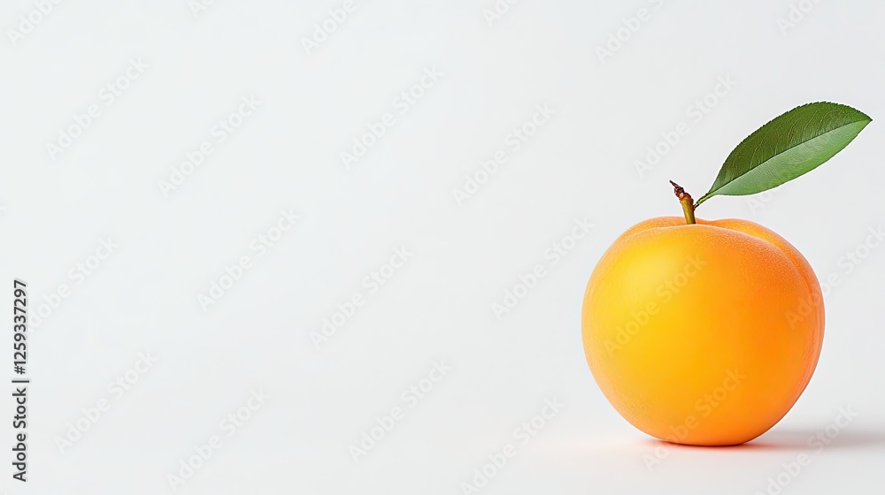 Fresh orange with green leaf on a minimalist background, highlighting its vibrant color and texture Fresh orange with green leaf on a minimalist background, highlighting its vibrant color and texture