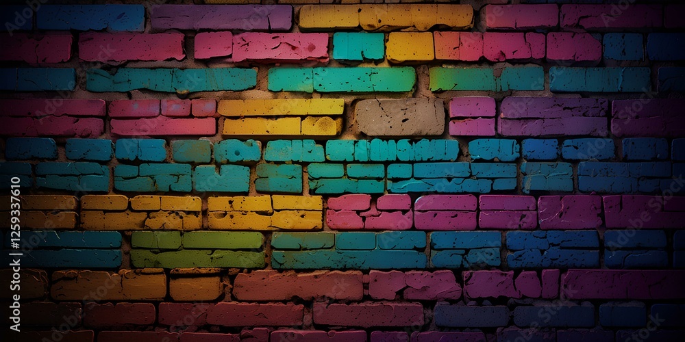Fototapeta premium Colorful Brick Wall: Urban Grunge Artistic Background