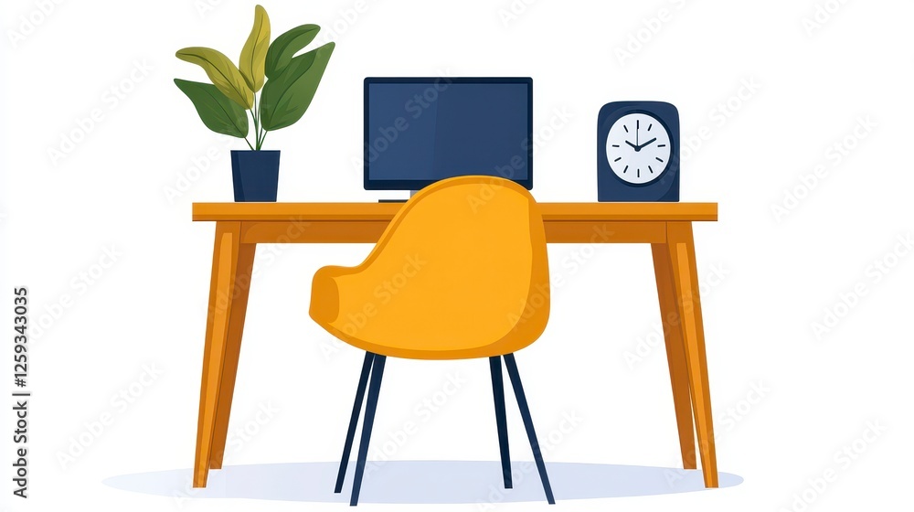 Fototapeta premium Bright and Modern Home Office Desk with Chair and Plant Decor