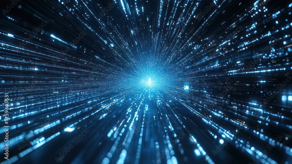 Fototapeta premium Blue light streaks tunnel, digital data flow, futuristic background, tech concept