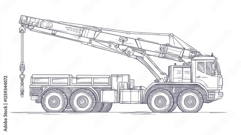 Detailed Illustration of a Construction Crane Truck in Profile View Detailed Illustration of a Construction Crane Truck in Profile View