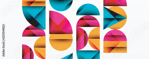 Abstract geometric pattern with intersecting circles and triangles in gradients. The high-contrast composition creates depth and a dynamic, modern aesthetic