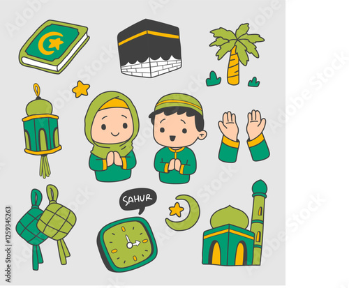 Ramadan Element Collection in Cartoon Style