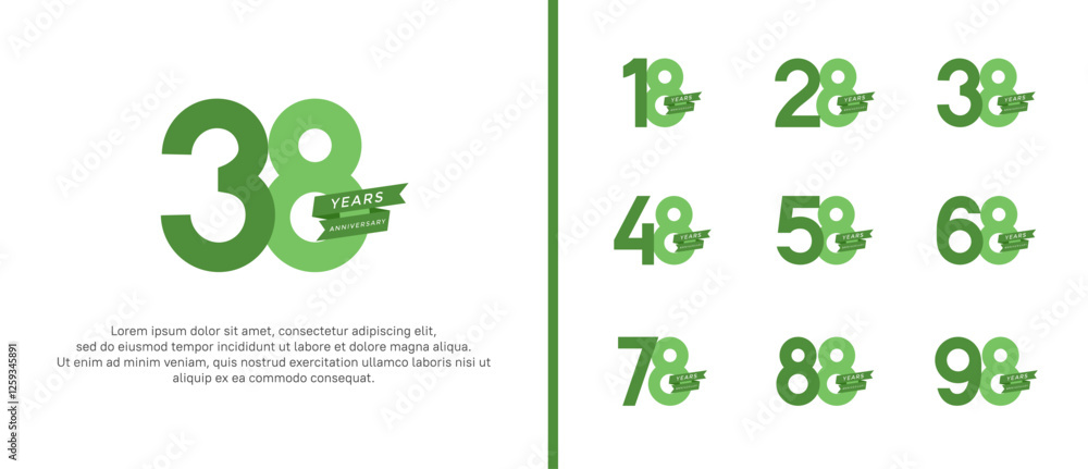 set of anniversary logo flat green color with ribbon for celebration moment set of anniversary logo flat green color with ribbon for celebration moment