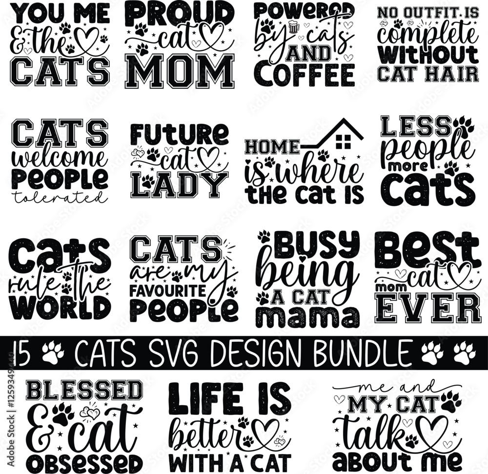 Obraz premium Funny Cat Svg Bundle, Cat Shirt Svg, Cats Svg, Cat Mom Svg, Cat Mama Svg, Cat svg bundle, cat mom svg,Cat T-shirt svg , crazy cat lady svg , cat dad svg, cat lover svg, kitten svg, 