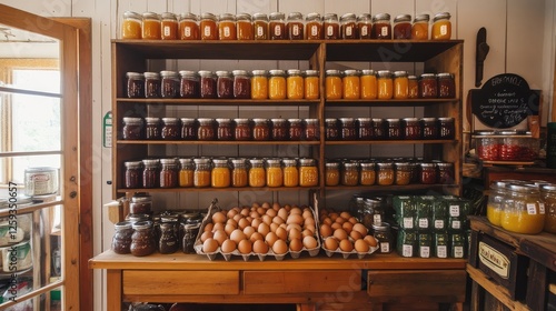 Wallpaper Mural A small farm stand with fresh eggs, homemade jam, and locally sourced honey in glass jars. Copy space. Torontodigital.ca