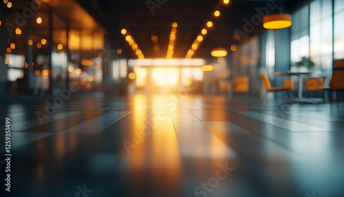 Wallpaper Mural Warm sunset light illuminating a modern, sleek interior space with blurred cafe seating; perfect for background or design use. Torontodigital.ca