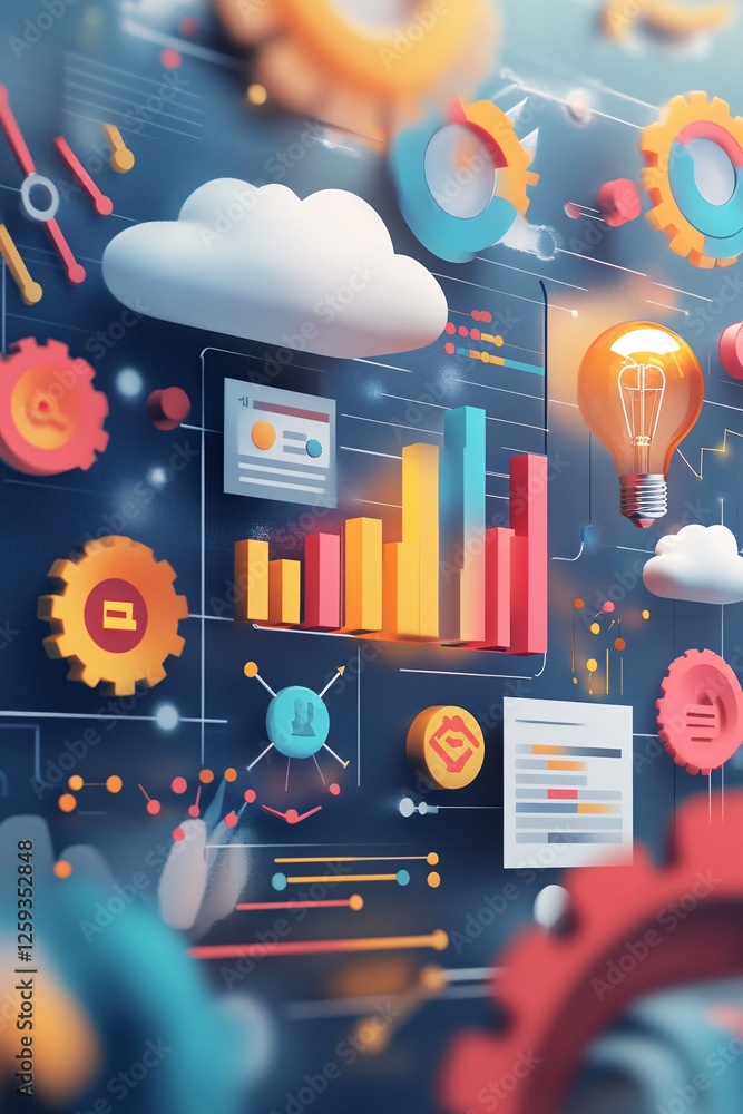 Obraz premium Businessman analyzing increasing statistics with cloud computing and big data analytics