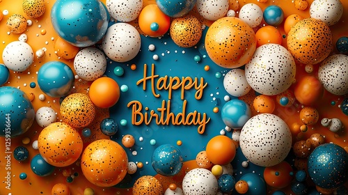 Wallpaper Mural Colorful birthday celebration scene featuring vibrant spheres and festive text in a playful arrangement Torontodigital.ca