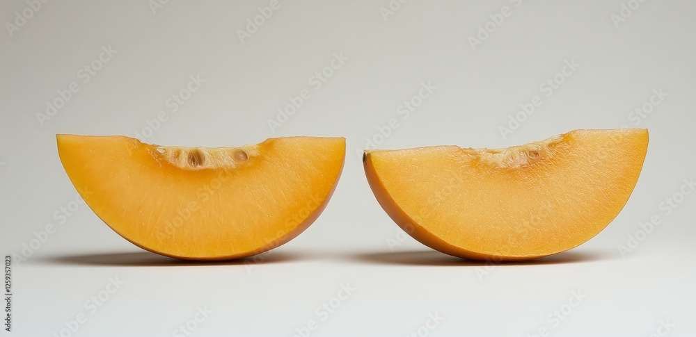 Fresh Slices of Juicy Cantaloupe on Light Background Fresh Slices of Juicy Cantaloupe on Light Background