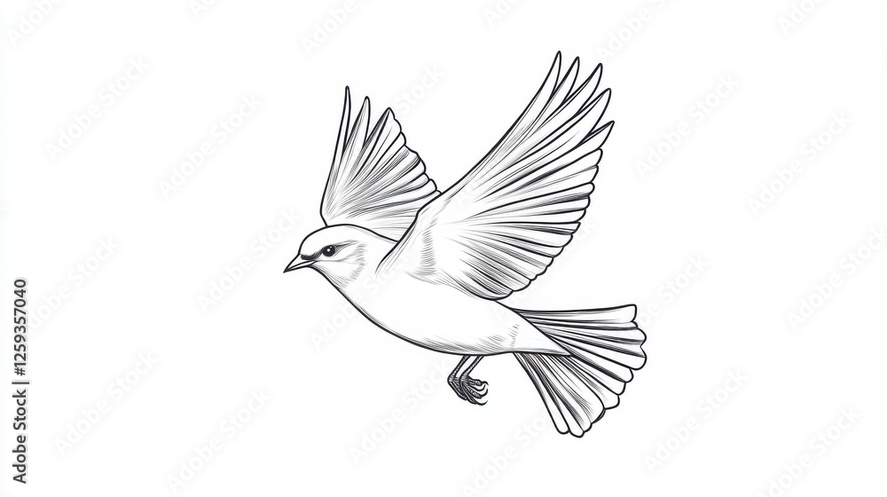 Obraz premium Elegant Bird in Flight Sketch Illustrating Graceful Movement
