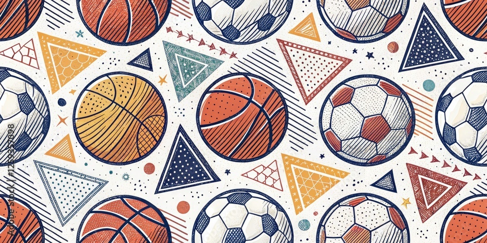 Obraz premium Stylish Sports Doodles Geometric Portrait Photography Backgrounds - Trendy Athletic Designs