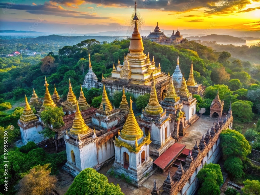 Fototapeta premium Sagaing's U Min Thonze Temple: a captivating journey through ancient ruins, captured through urban exploration photography.