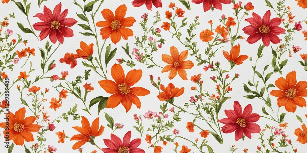 custom made wallpaper toronto digitalVibrant Floral Pattern with Orange and Yellow Flowers on a Cream Background 2