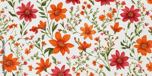Wallpaper Mural Vibrant Floral Pattern with Orange and Yellow Flowers on a Cream Background 2 Torontodigital.ca