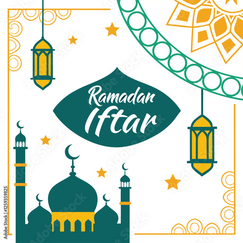 Ramadan Iftar party , Iftar party Invitation, Iftar invitation template in paper style, Ramadan Iftar party design banner, Ramadan Iftar party design flyer