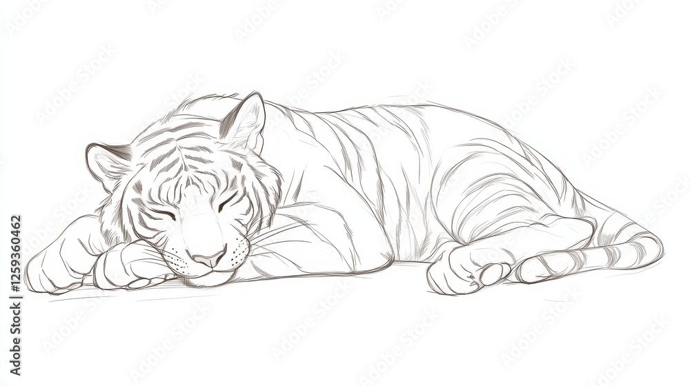 Obraz premium Relaxed White Tiger Illustration on a Plain Background for Artwork