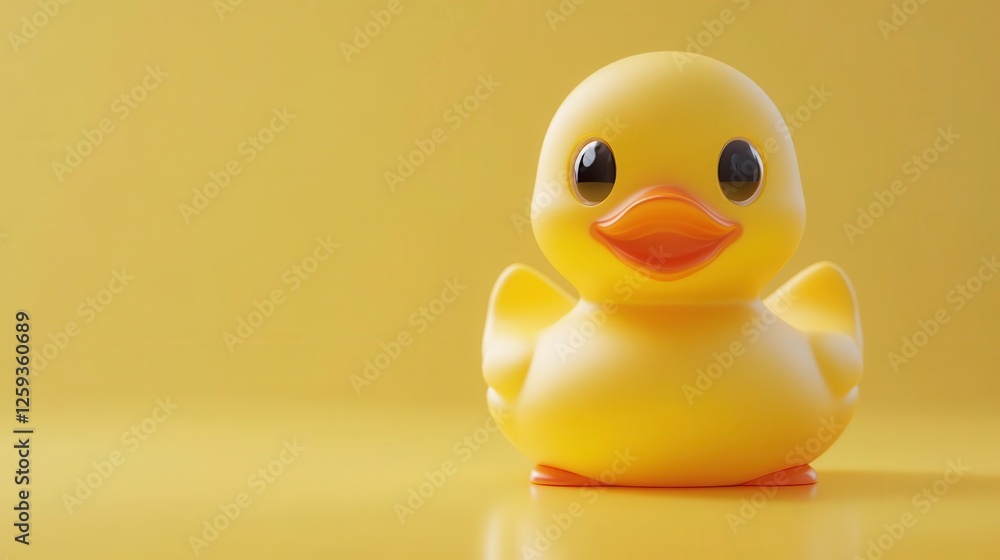 A cheerful yellow rubber duck sits against a bright yellow background, evoking a playful and fun atmosphere. A cheerful yellow rubber duck sits against a bright yellow background, evoking a playful and fun atmosphere.