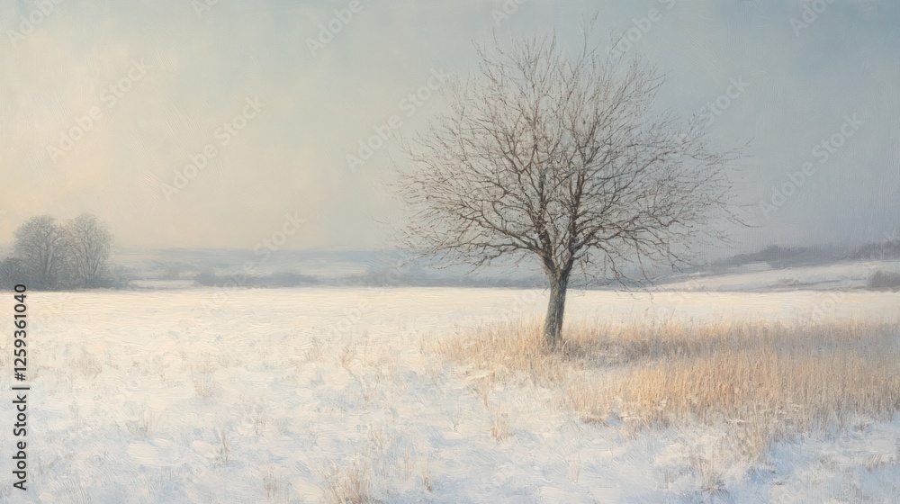 Lonely tree, winter field, sunrise, snow, landscape, serenity, poster Lonely tree, winter field, sunrise, snow, landscape, serenity, poster