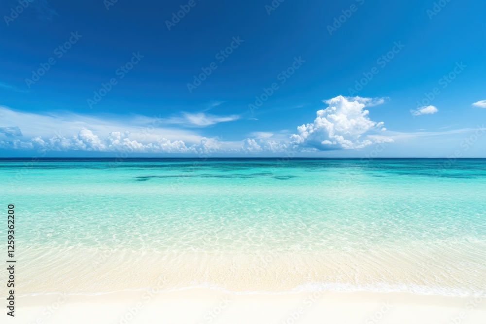 Tropical beach, turquoise water, sunny sky, calm waves, vacation paradise Tropical beach, turquoise water, sunny sky, calm waves, vacation paradise