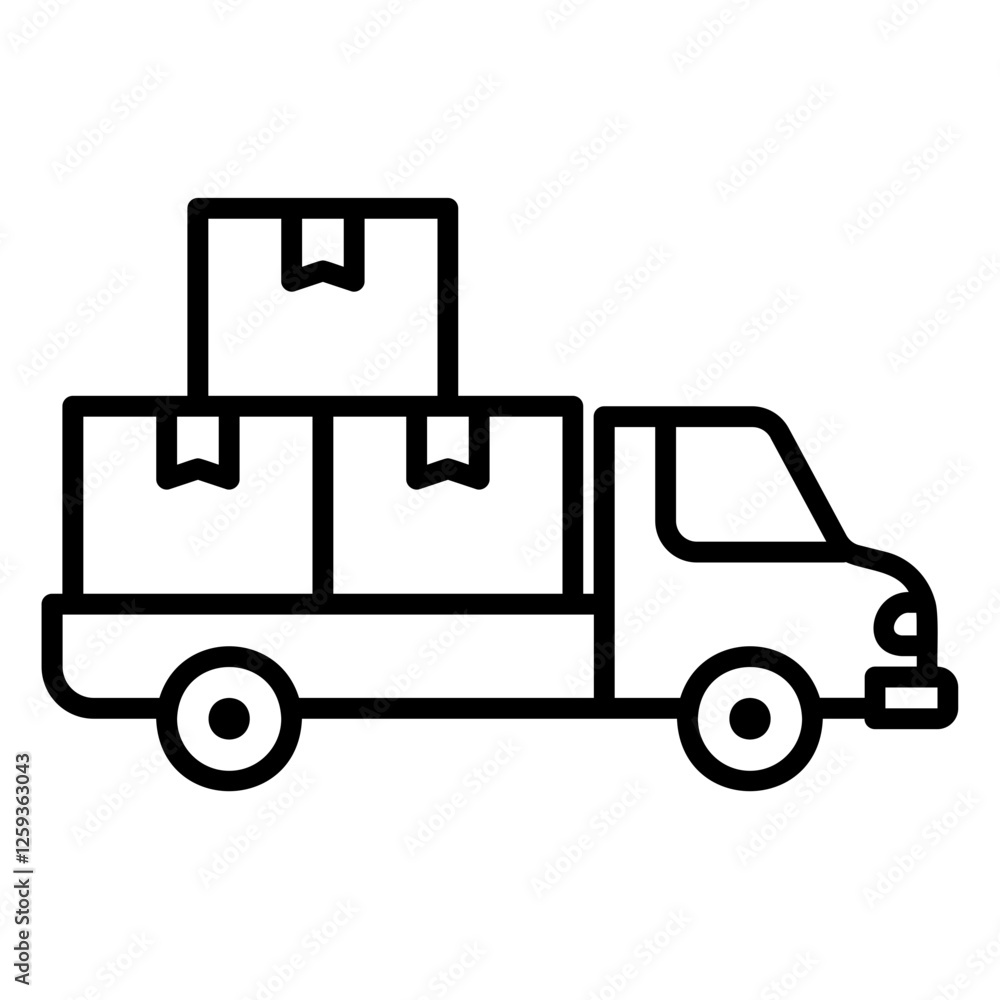 Distribution icon with pick up truck carrying a load of boxes Distribution icon with pick up truck carrying a load of boxes