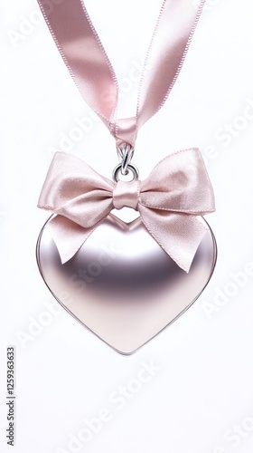 Elegant heart pendant with satin bow and ribbon, symbol of affection photo