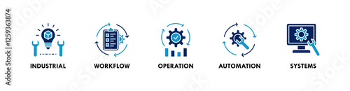 Production banner web icon illustration concept with icon of industrial, workflow, operation, automation, and systems
