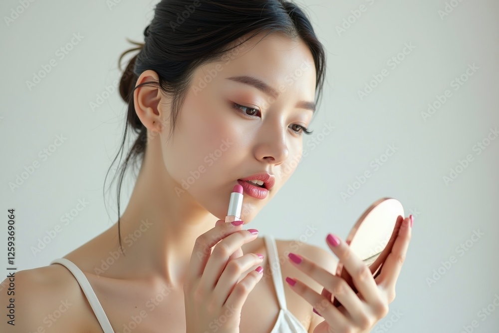 A Woman Putting Lipstick on Her Lips in Front of a Mirror - Generative AI A Woman Putting Lipstick on Her Lips in Front of a Mirror - Generative AI