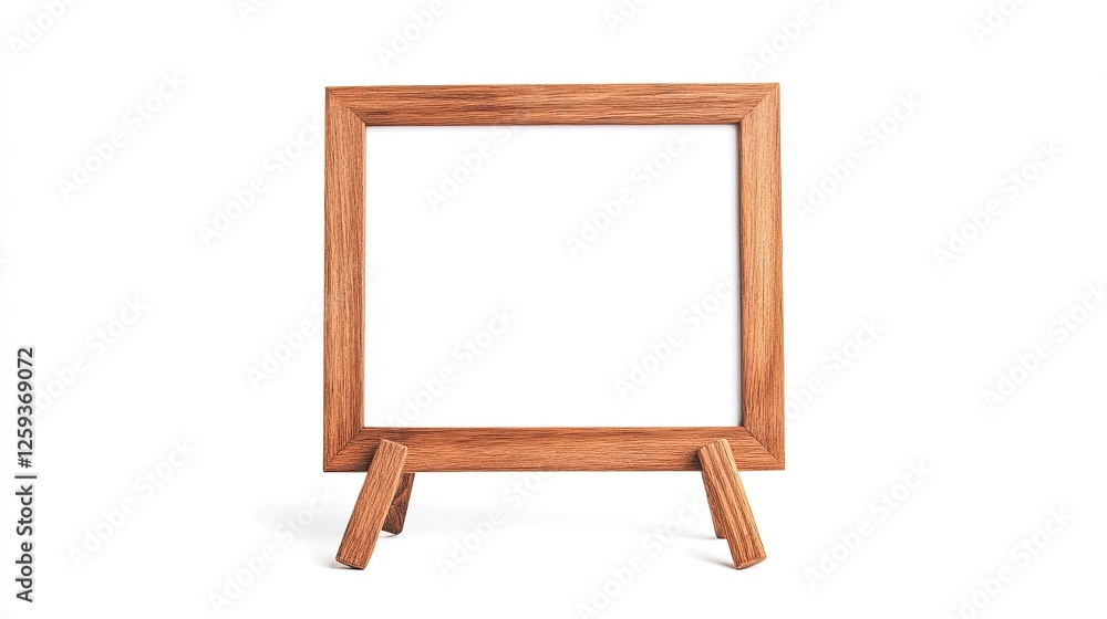 Empty wooden photo frame standing upright on a white background, ideal for showcasing art or memories Empty wooden photo frame standing upright on a white background, ideal for showcasing art or memories