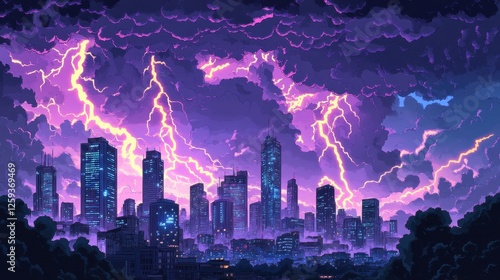 Wallpaper Mural Electric storms engulf the skyline of a futuristic city Torontodigital.ca