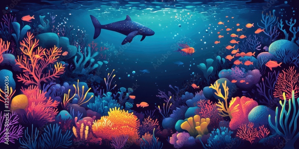 Fototapeta Colorful coral reef teeming with marine life under the sea