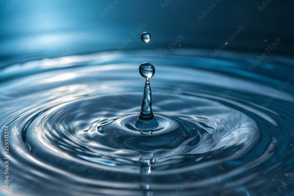 stunning water droplet creates ripples in serene blue background stunning water droplet creates ripples in serene blue background