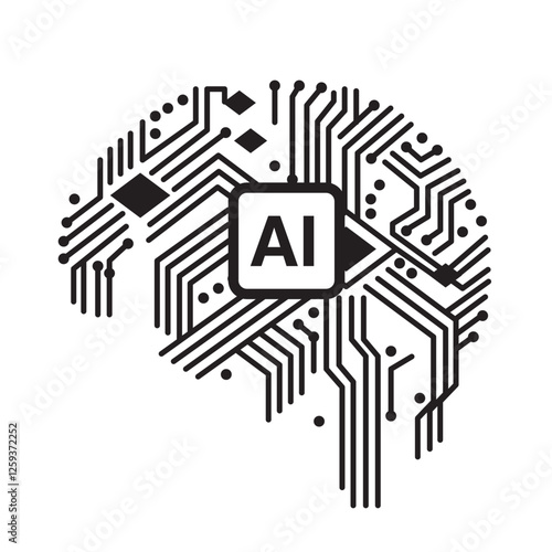 AI脳とチップのアイソメトリックイラスト
