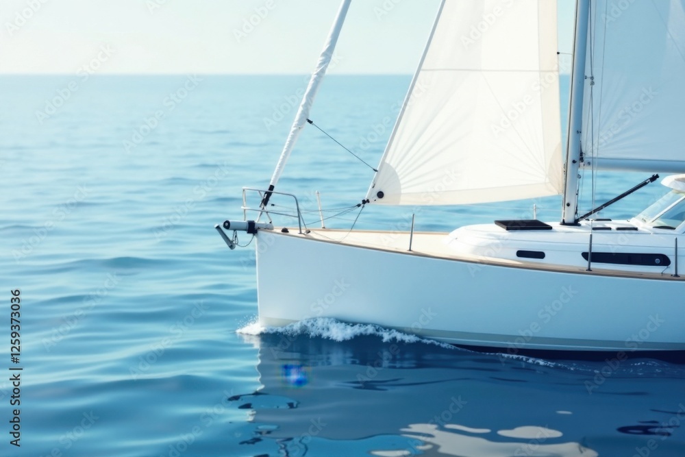 Fototapeta premium Serene sailboat gliding across the tranquil ocean waters, a symbol of freedom and adventure on the open sea