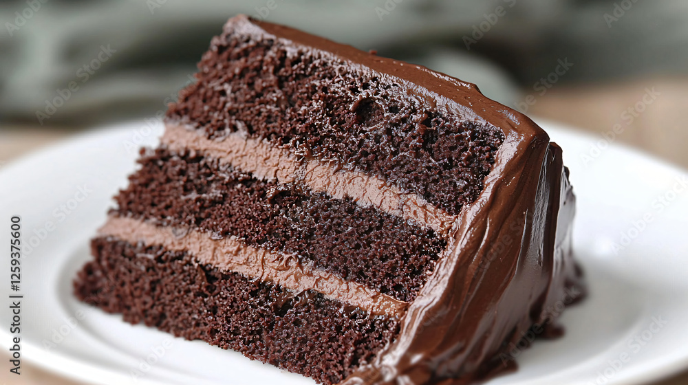 A slice of rich chocolate cake with drizzled ganache. A slice of rich chocolate cake with drizzled ganache.