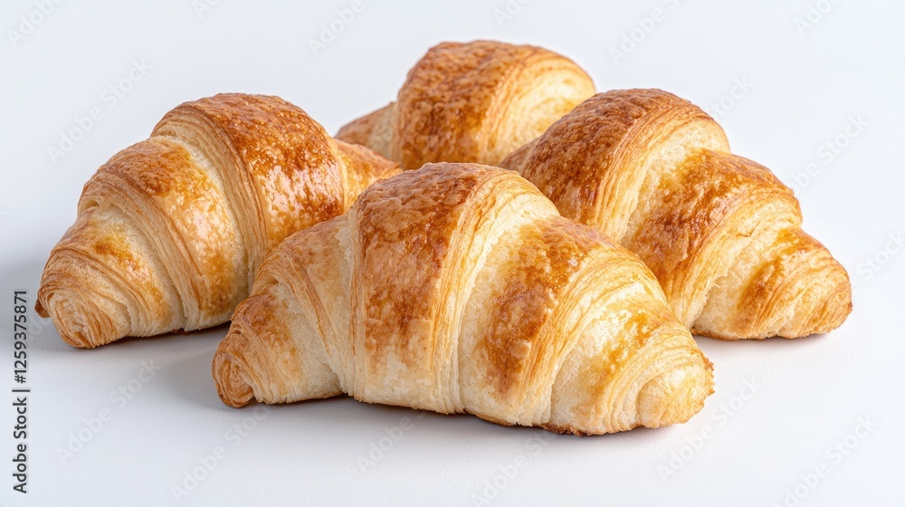 Freshly baked croissants on white background, perfect for breakfast or dessert, ideal for food photography Freshly baked croissants on white background, perfect for breakfast or dessert, ideal for food photography