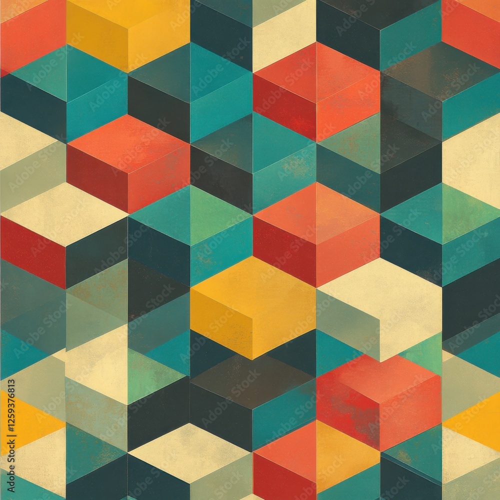 Abstract Geometric Pattern with Colorful 3D Cubes and Shapes Abstract Geometric Pattern with Colorful 3D Cubes and Shapes