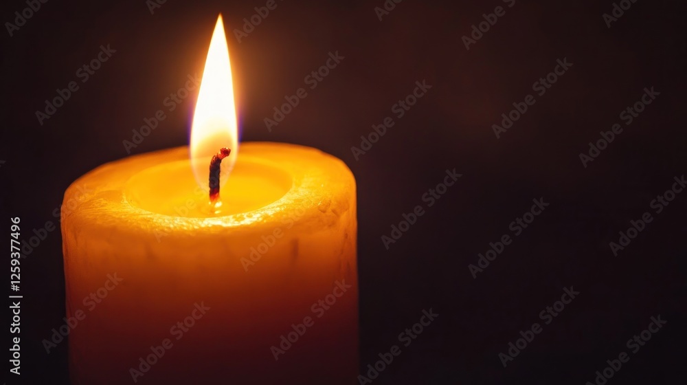 Burning candle in dark room, peaceful atmosphere Burning candle in dark room, peaceful atmosphere