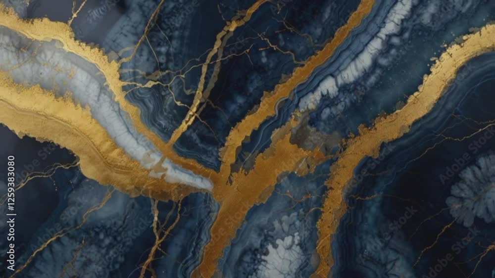 Luxurious and elegant blue and gold marble texture. Dark blue dominates the background, with gold veins scattered randomly across the surface, creating a dynamic organic pattern. Luxurious and elegant blue and gold marble texture. Dark blue dominates the background, with gold veins scattered randomly across the surface, creating a dynamic organic pattern.