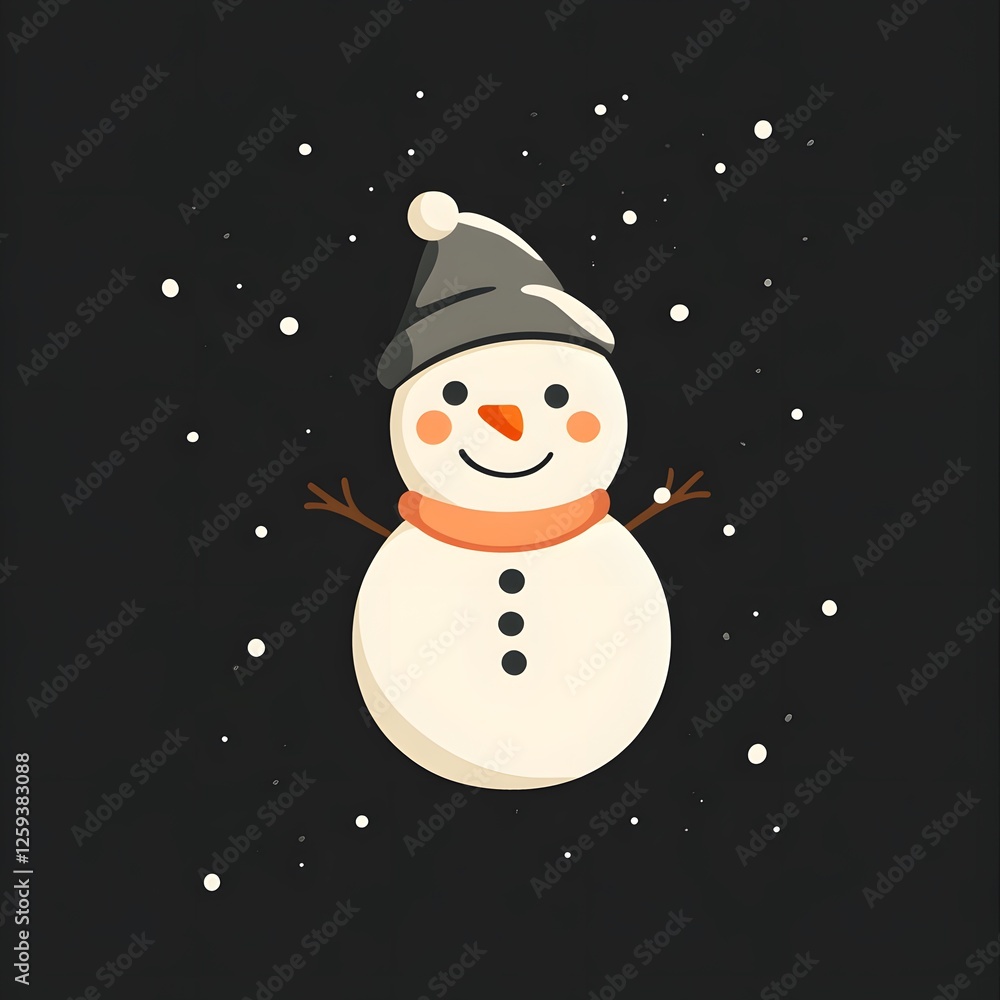 Naklejka premium adorable snowman icon character cute cheerful with dark background.