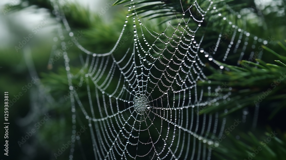 Dew-Kissed Spiderweb in the Forest