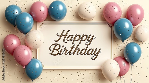 Colorful balloons and festive decorations framing a cheerful birthday message on a wall