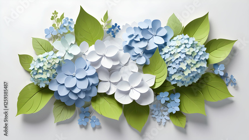 3D Paper Hydrangea Bouquet Arrangement on White Background