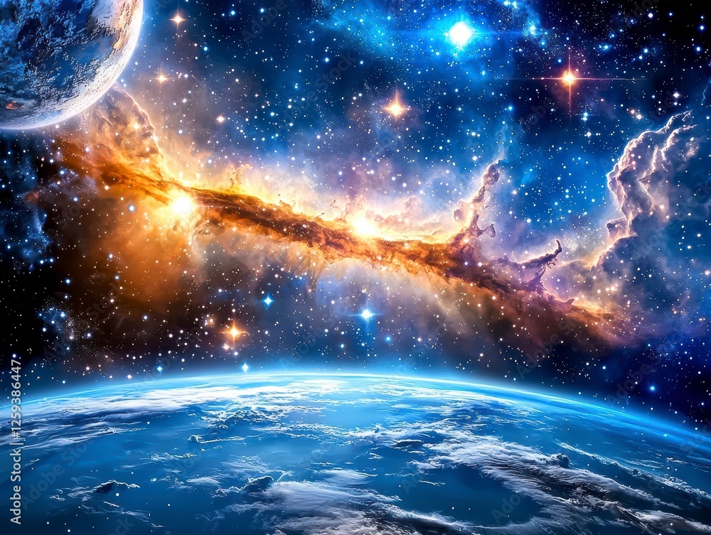 Obraz premium Galactic nebula and earth view space digital art universe cosmic perspective astronomy