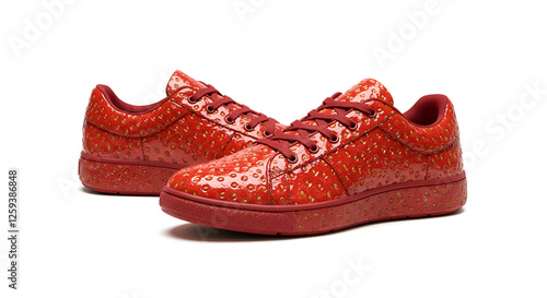 Sneakers with a Glossy Strawberry Texture and Seed Pattern