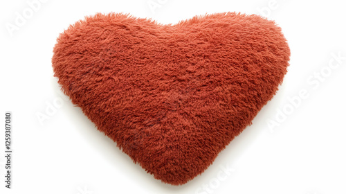 Fluffy heart-shaped pillow on white.  Romantic decor, Valentine's Day